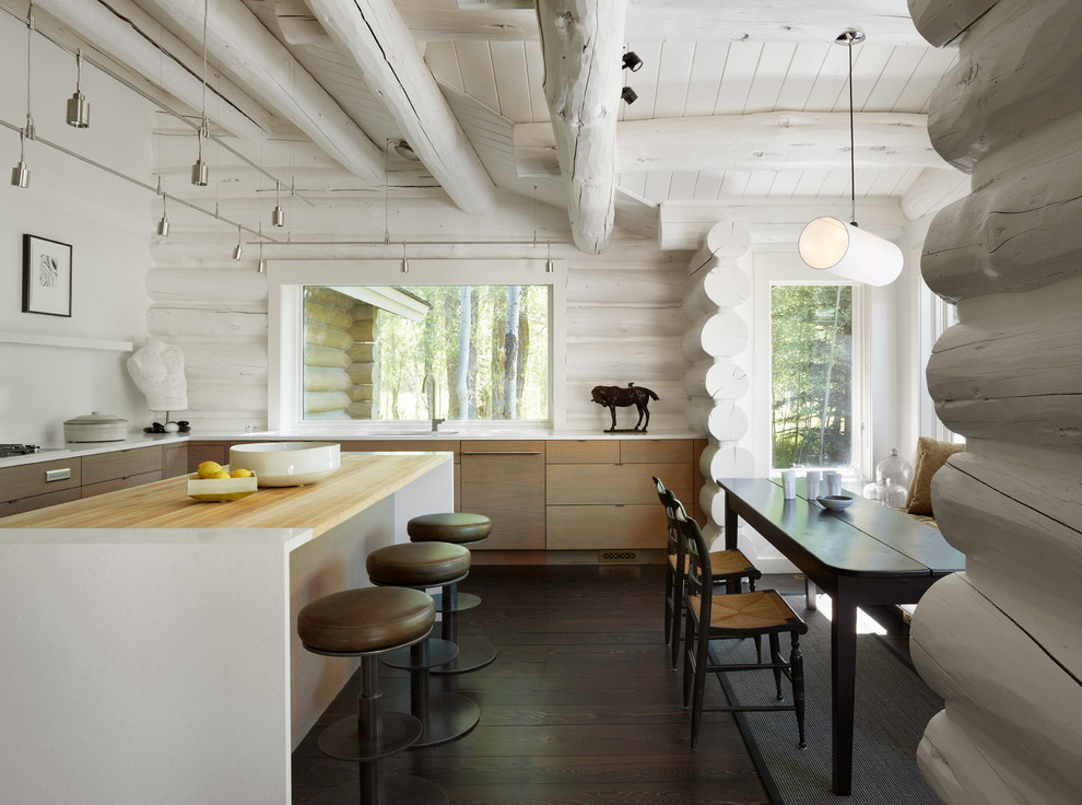 log cabin kitchens with white cabinets