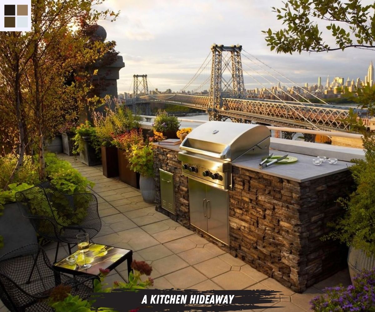 modern outdoor kitchen with pizza oven
