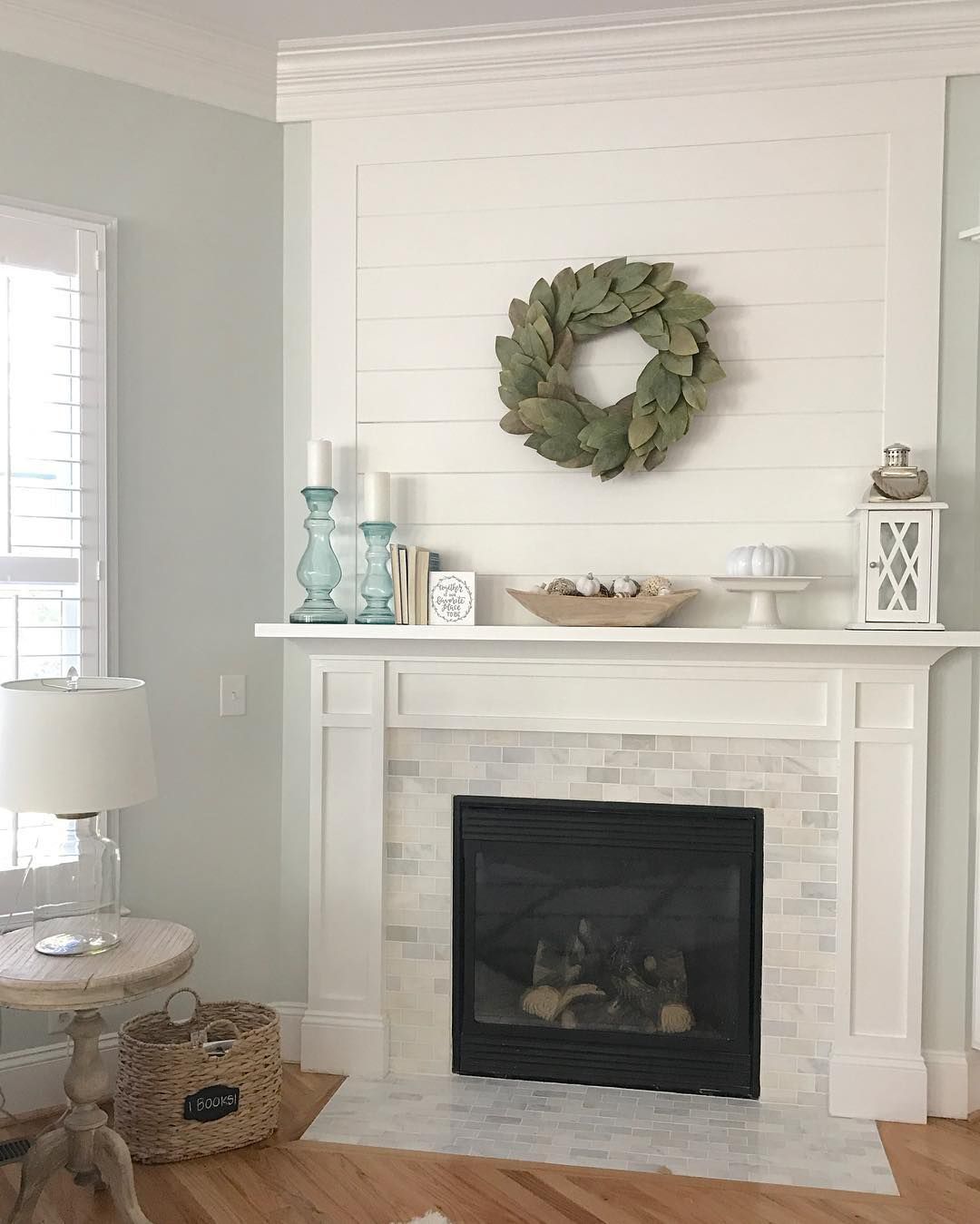 copper and shiplap farmhouse fireplace