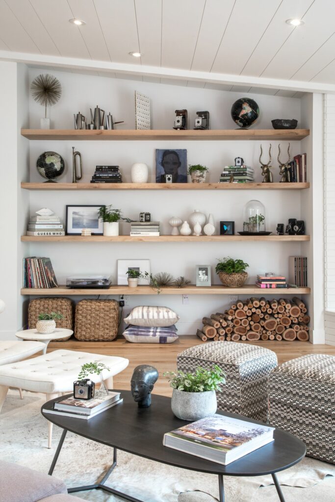 floating shelves in the living room