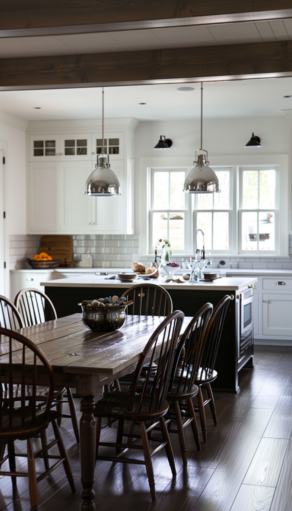 a kitchen dining room table with a classic table