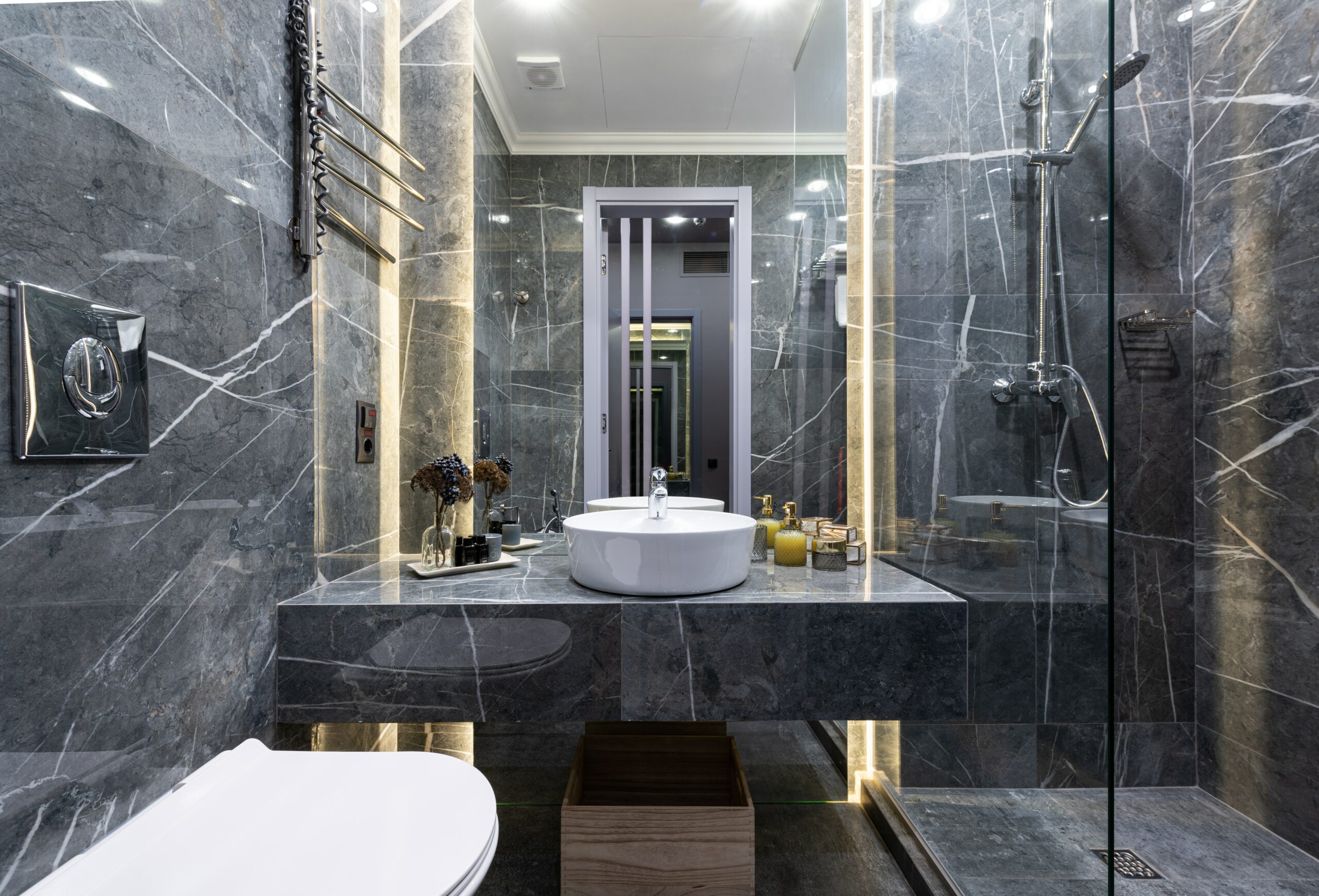 A marble bathroom is one way to transform your bathroom into a spa-like retreat